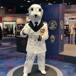 White Navy Seal mascot costume character dressed with a Suit Jacket and Cufflinks