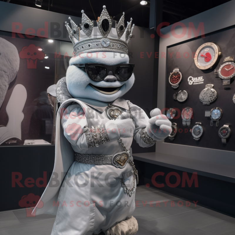 Gray Queen mascot costume character dressed with a Moto Jacket and Bracelet watches Gray Queen mascot costume character dressed with a Moto Jacket and Bracelet watches