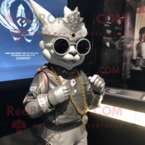 Gray Queen mascot costume character dressed with a Moto Jacket and Bracelet watches