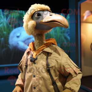 Tan Dodo Bird mascot costume character dressed with a Windbreaker and Wraps