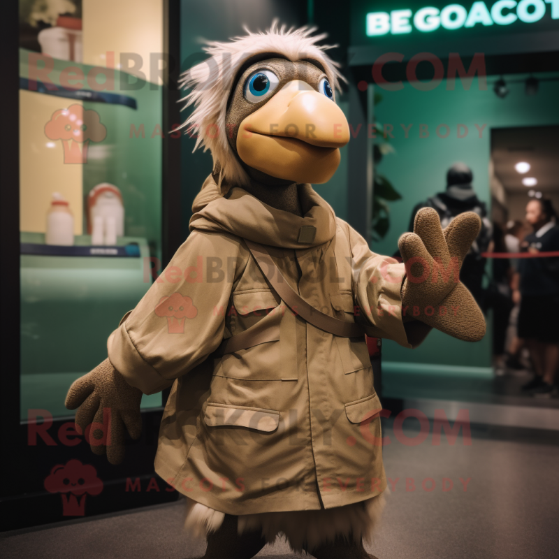 Tan Dodo Bird mascot costume character dressed with a Windbreaker and Wraps