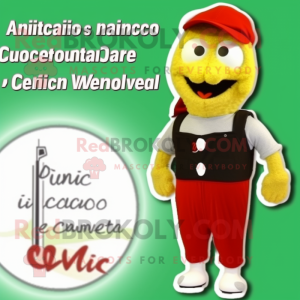 Olive Chicken Parmesan mascot costume character dressed with a One-Piece Swimsuit and Suspenders