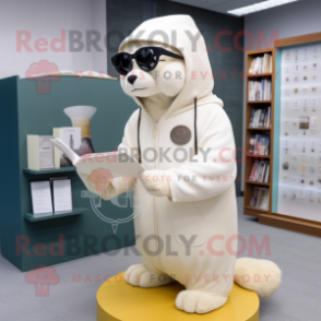 Cream Seal Maskottchen kostüm mit Kapuzenpullover und Lesebrille - Siegel Maskottchen - REDBROKO_180376 - RedBrokoly.com