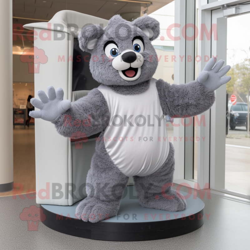 Gray Contortionist mascot costume character dressed with a Cover-up and Mittens Gray Contortionist mascot costume character dressed with a Cover-up and Mittens