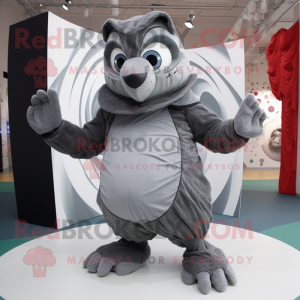 Gray Contortionist mascot costume character dressed with a Cover-up and Mittens
