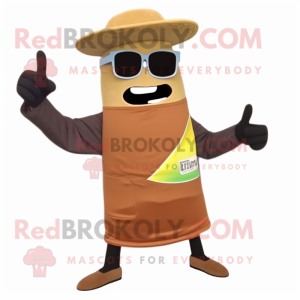 Brown Enchiladas mascot costume character dressed with a Chinos and Sunglasses