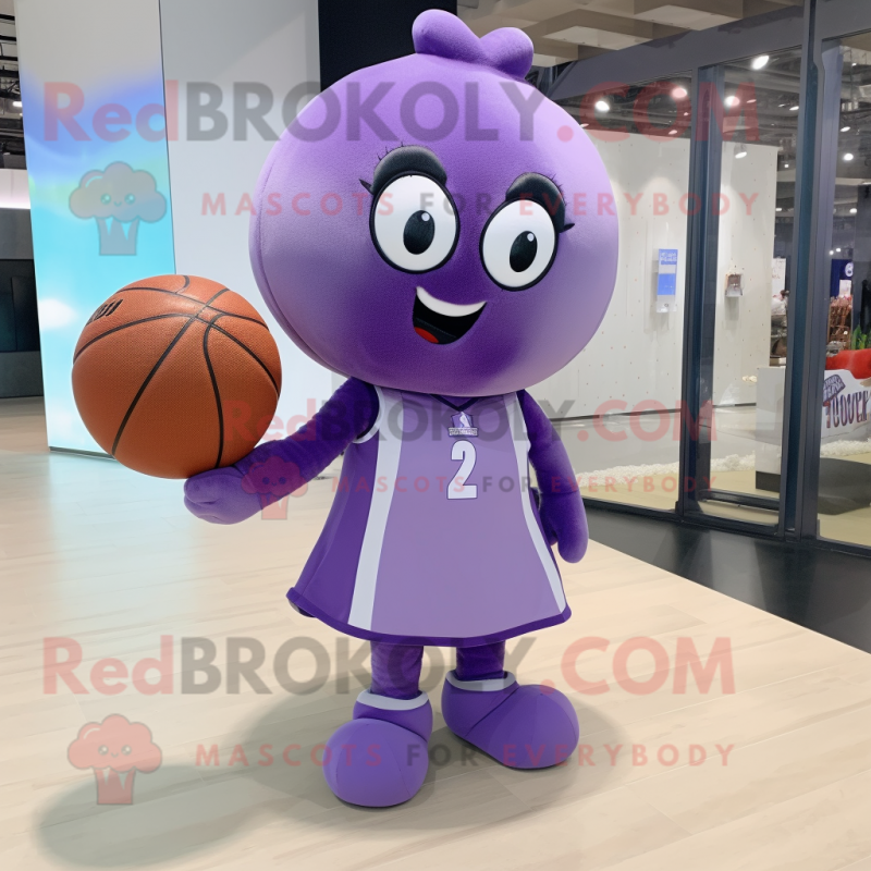 Lavender Basketball Ball mascot costume character dressed with a Sheath Dress and Keychains Lavender Basketball Ball mascot costume character dressed with a Sheath Dress and Keychains
