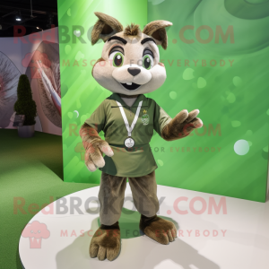Olive Lynx mascot costume character dressed with a Pleated Skirt and Keychains