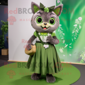 Olive Lynx mascot costume character dressed with a Pleated Skirt and Keychains