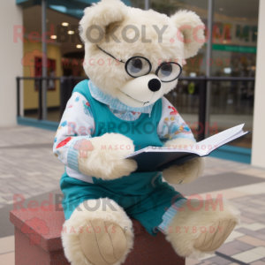 nan Bear mascot costume character dressed with a Jeggings and Reading glasses