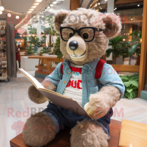 nan Bear mascot costume character dressed with a Jeggings and Reading glasses