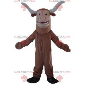 Mascotte de taureau de buffle marron et blanc - Redbrokoly.com