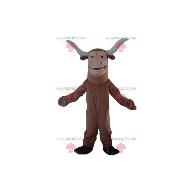 Mascotte de taureau de buffle marron et blanc - Redbrokoly.com
