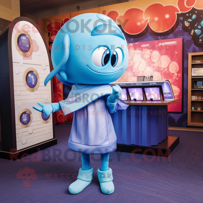 Blue Gyro mascot costume character dressed with a Leggings and Wallets Blue Gyro mascot costume character dressed with a Leggings and Wallets
