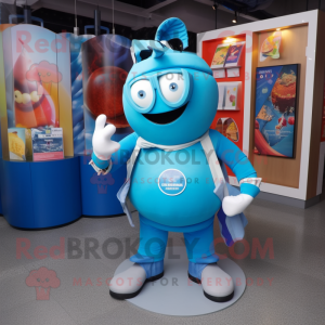 Blue Gyro mascot costume character dressed with a Leggings and Wallets