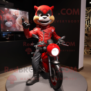 Red Hourglass mascot costume character dressed with a Moto Jacket and Earrings