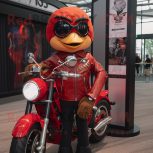 Red Hourglass mascot costume character dressed with a Moto Jacket and Earrings