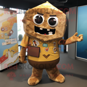 Brown Nachos mascot costume character dressed with a Romper and Briefcases