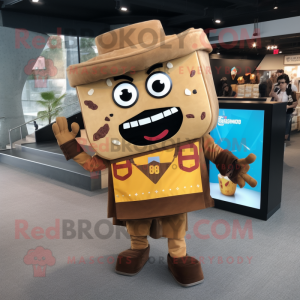 Brown Nachos mascot costume character dressed with a Romper and Briefcases