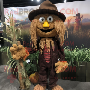 Brown Scarecrow mascot costume character dressed with a Sweater and Keychains