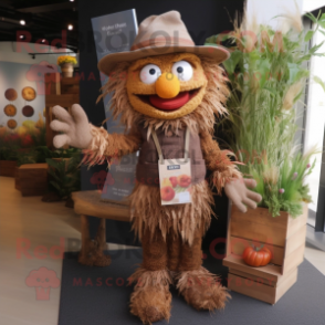 Brown Scarecrow mascot costume character dressed with a Sweater and Keychains
