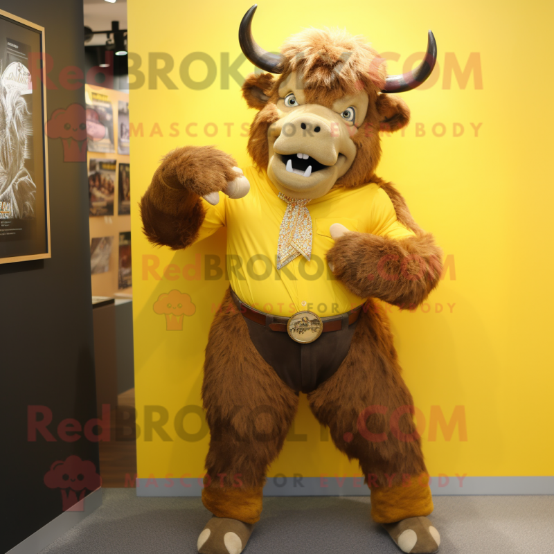 Yellow Bison mascot costume character dressed with a Blouse and Cufflinks