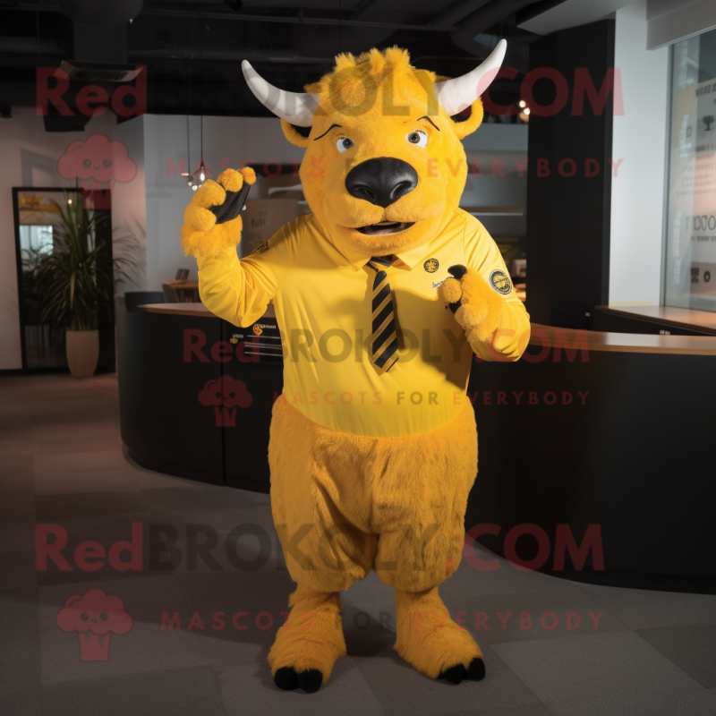 Yellow Bison mascot costume character dressed with a Blouse and Cufflinks