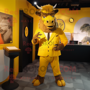 Yellow Bison mascot costume character dressed with a Blouse and Cufflinks