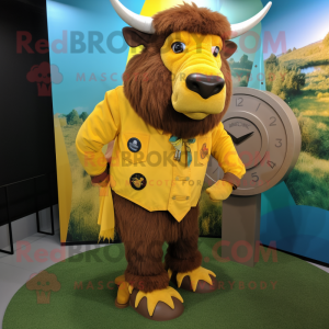 Yellow Bison mascot costume character dressed with a Blouse and Cufflinks