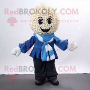 Blue Pop Corn mascot costume character dressed with a Blouse and Scarf clips