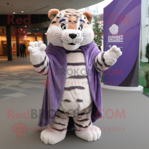 Lavender Saber-Toothed Tiger mascot costume character dressed with a Turtleneck and Shawls