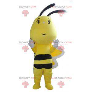 Mascota de abeja blanco y negro amarillo lindo y colorido -
