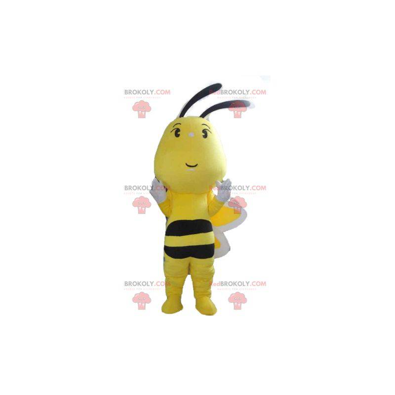 Mascote abelha amarelo bonito e colorido em preto e branco -