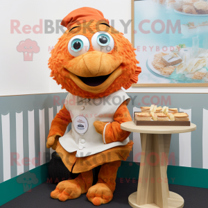 Rust Fish And Chips mascot costume character dressed with a Blouse and Brooches