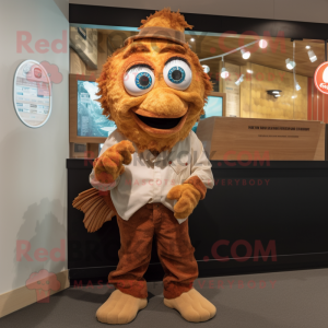 Rust Fish And Chips mascot costume character dressed with a Blouse and Brooches