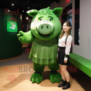 Forest Green Pig mascot costume character dressed with a Mini Skirt and Keychains