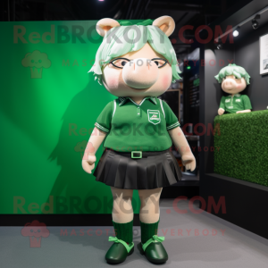 Forest Green Pig mascot costume character dressed with a Mini Skirt and Keychains