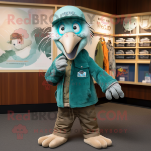 Teal Kiwi mascot costume character dressed with a Chinos and Keychains