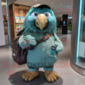 Teal Kiwi mascot costume character dressed with a Chinos and Keychains