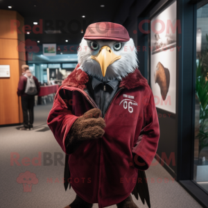 Maroon Haast'S Eagle mascot costume character dressed with a Windbreaker and Lapel pins