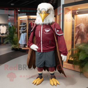 Maroon Haast'S Eagle mascot costume character dressed with a Windbreaker and Lapel pins