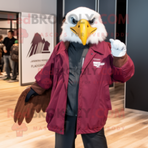 Maroon Haast'S Eagle mascot costume character dressed with a Windbreaker and Lapel pins
