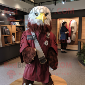 Maroon Haast'S Eagle mascot costume character dressed with a Windbreaker and Lapel pins