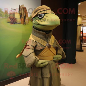 Olive Civil War Soldier mascot costume character dressed with a Turtleneck and Shawls