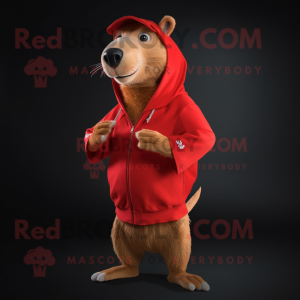 Red Capybara mascot costume character dressed with a Jeggings and Wraps