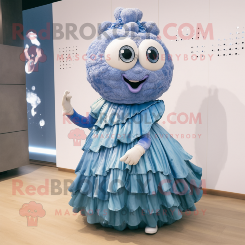 Blue Oyster mascot costume character dressed with a Pleated Skirt and Hair clips Blue Oyster mascot costume character dressed with a Pleated Skirt and Hair clips