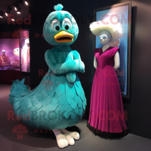 Teal Raspberry mascot costume character dressed with a Evening Gown and Watches