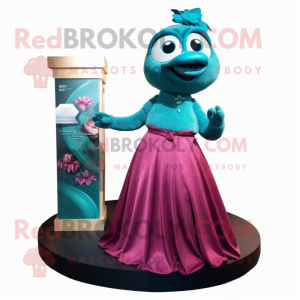 Teal Raspberry mascot costume character dressed with a Evening Gown and Watches