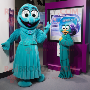 Teal Raspberry mascot costume character dressed with a Evening Gown and Watches