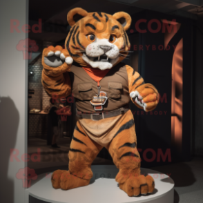 Rust Tiger mascot costume character dressed with a Trousers and Rings